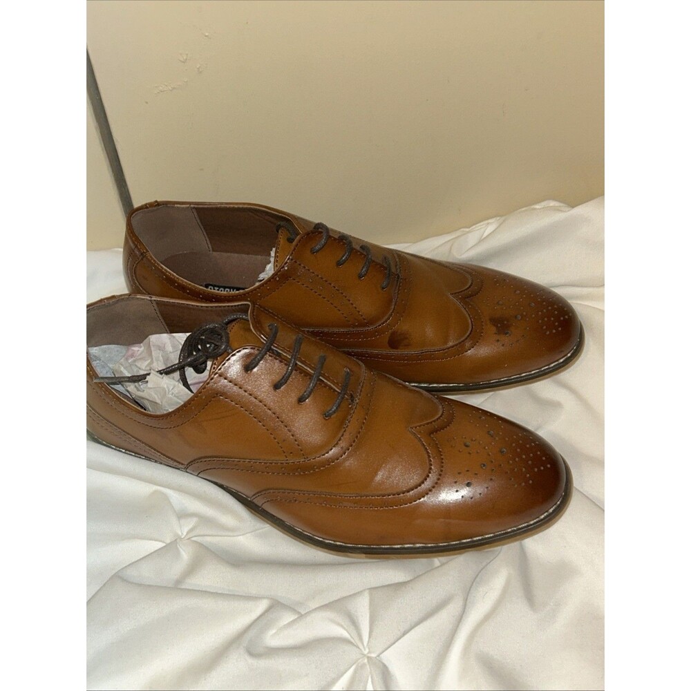 Stacy Adams Dunbar Size 6 Wingtip Oxford Dress Shoes Cognac Tan